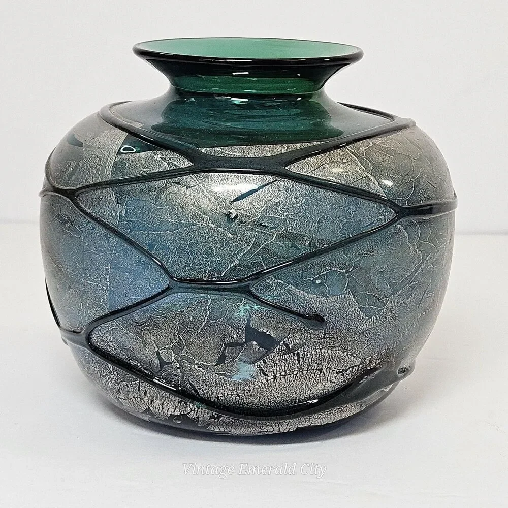 Vtg Verrerie La Mailloche Quebec Handmade Art Glass Vase 4